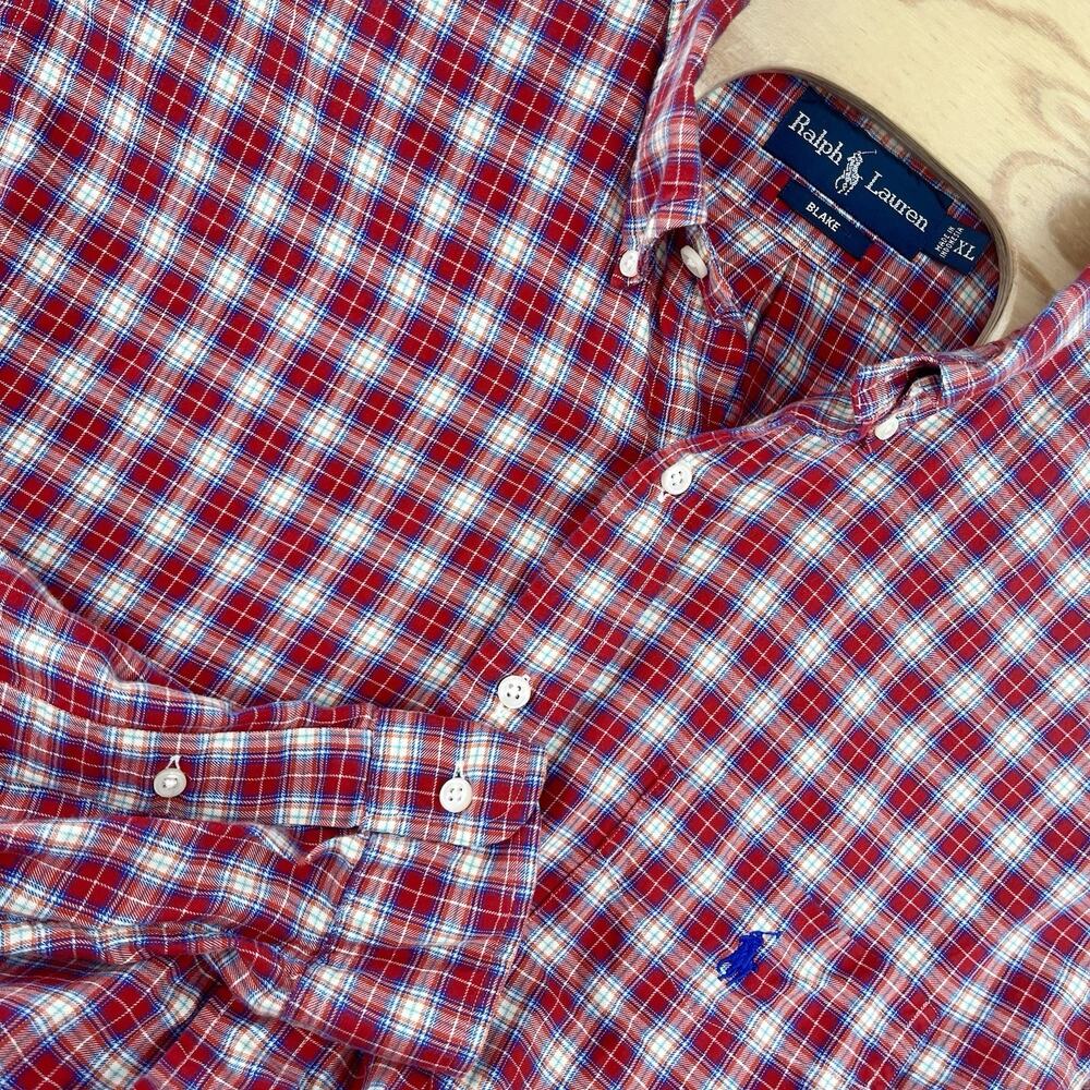 Polo Ralph Lauren Mens XL Regular Fit Blake Button Down Red White Plaid Read